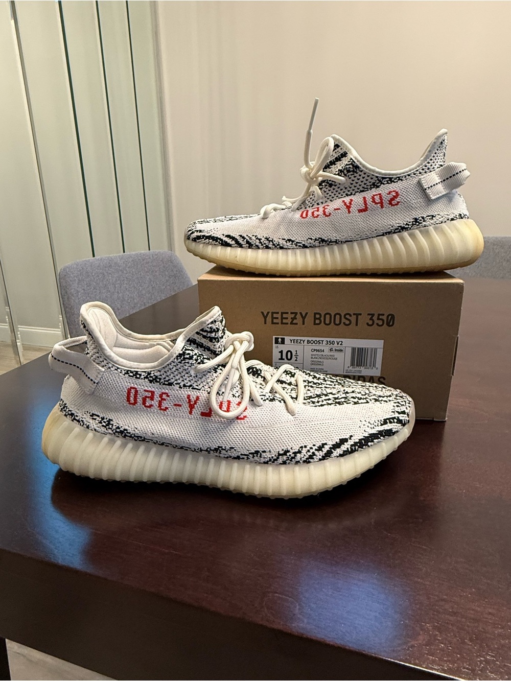 Adidas Yeezy Boost 350 V2 Zebra Sneakers - White/Black with Red Accents